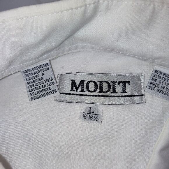 Modit White Solid Embellished Mens Long Sleeve Button Down Golf Shirt Sz 16-16.5 - Picture 5 of 5